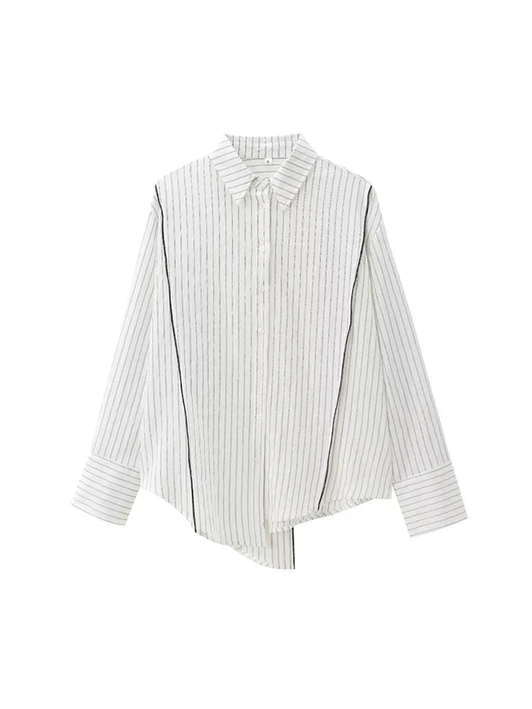 Versatile Casual Women's Striped Long Sleeve Lapel Shirt Comfortable Multi-Purpose Autumn Top ideal for stylish autumn wear.