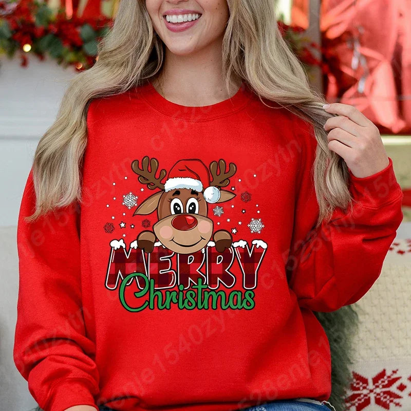 Womens Christmas Reindeer Plaid Sweatshirt Festive Graphic