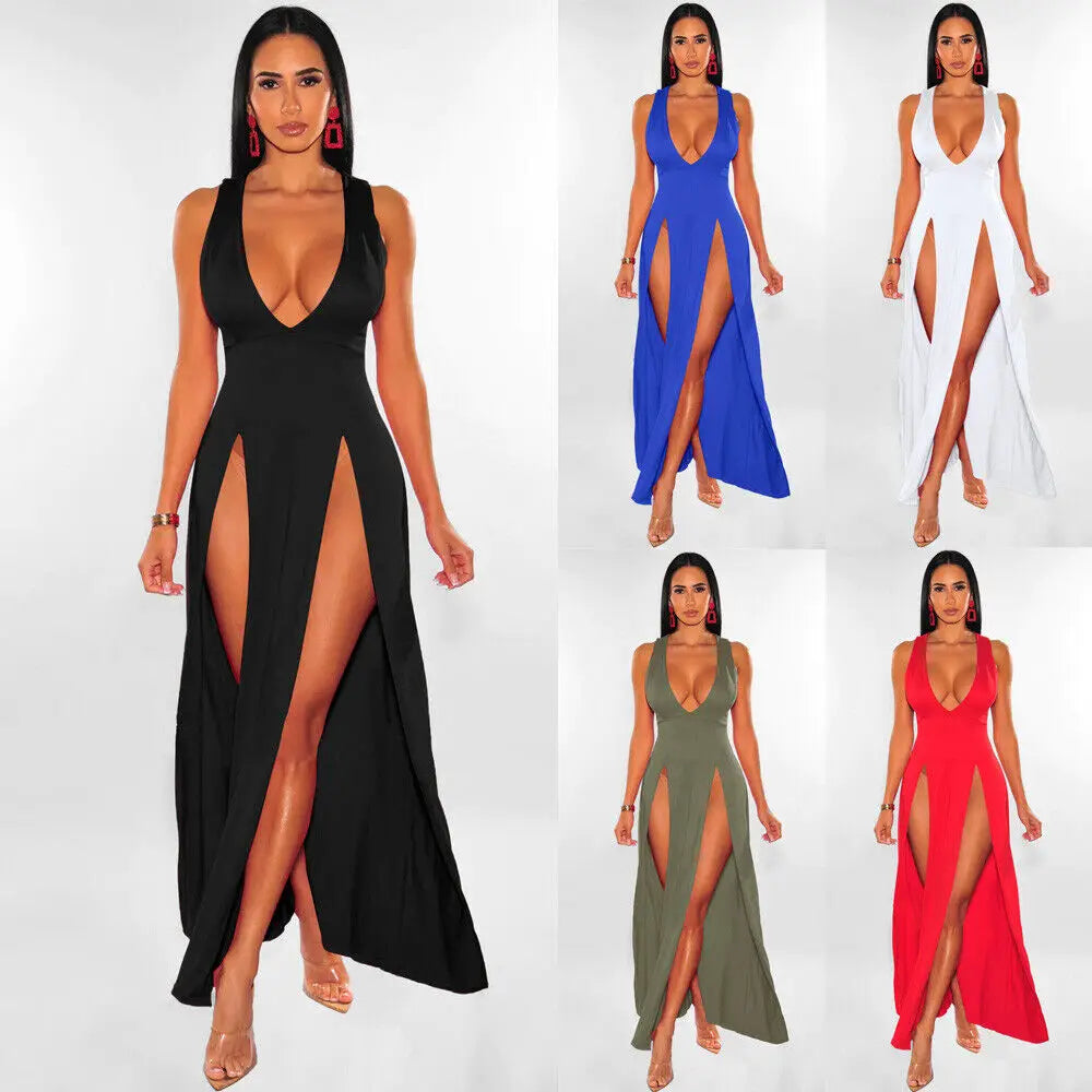 Sleeveless Maxi Dress For Women Double Split Party Wear
