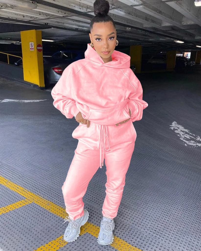 Stylish Women's Spring and Autumn Hoodie Two-Piece Set for Casual Wear, perfect for comfort during transitional seasons.