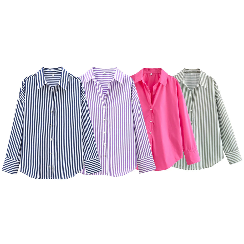 Discover the Women’s Casual Versatile Loose Poplin Shirt Lightweight Basic Button-Up for Autumn Fashion in stylish colors.