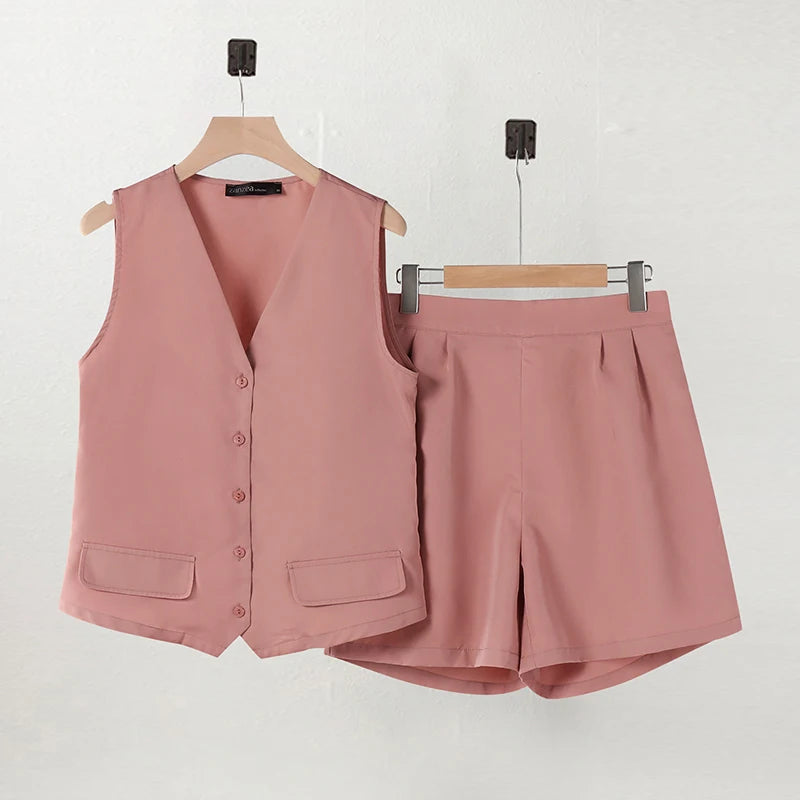 Womens Sleeveless Vest Top And Pants Two Piece Office Suit Set