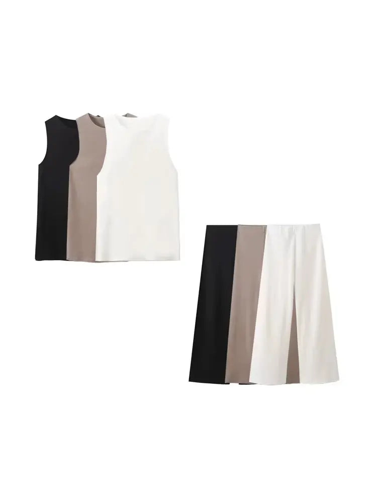 Two Piece Set For Women Soft Sleeveless Tank Top And Wide Leg Pants With High Elastic Waist