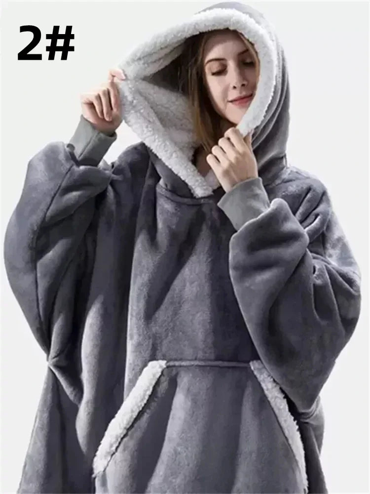 Cozy Oversized Hoodie Blanket With Warm Flannel Sleeves