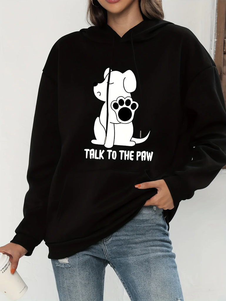 Funny Dog Print Hoodie For Women Warm Kawaii Crewneck