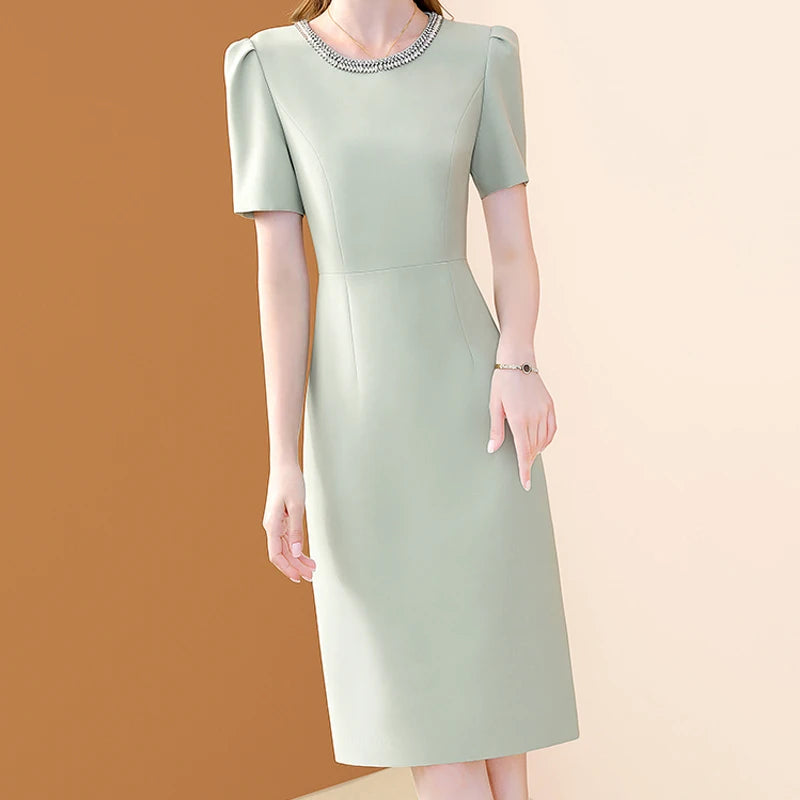 Elegant O Neck Embroidered A Line Dress For Women Casual