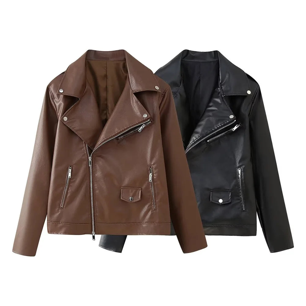 Women Moto Jacket With Collar Zipper Decoration All Weather