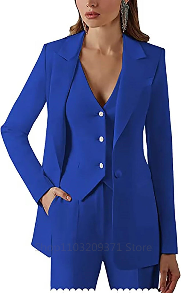 Stylish Plus Size Women Three Piece Suit Set with Lapel Blazer Vest and Pants, perfect for office business formal events.