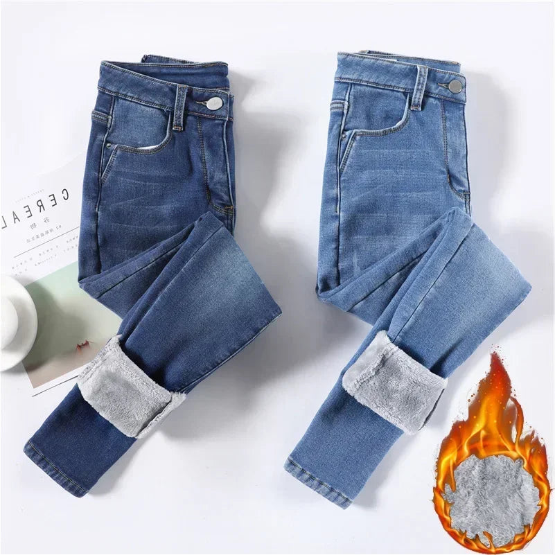 Women Thermal Jeans Fleece Lined Warm Winter Skinny Pants