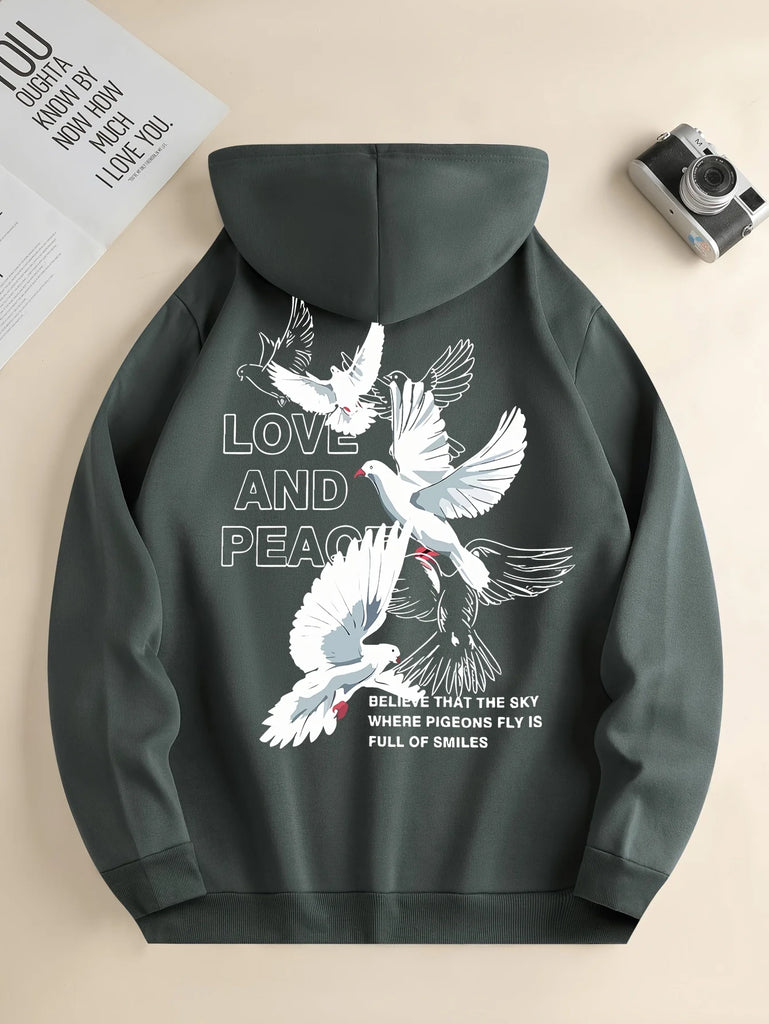 Love And Peace Dove Printed Hoodie For Women Cozy Fleece