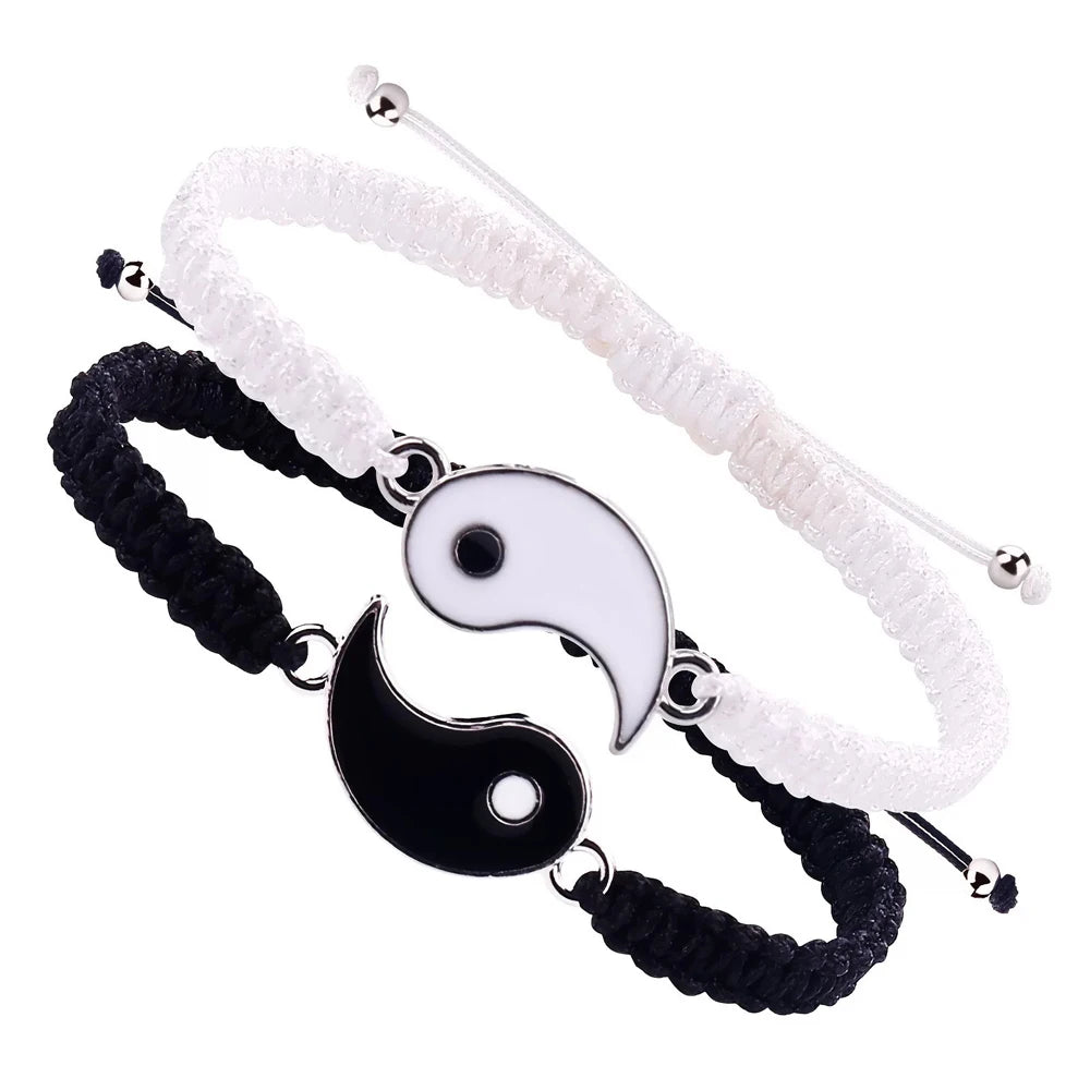 Simple Tai Chi Bagua Yin Yang Adjustable Braided Rope Bracelet Set for Men and Women, perfect for harmony and style.