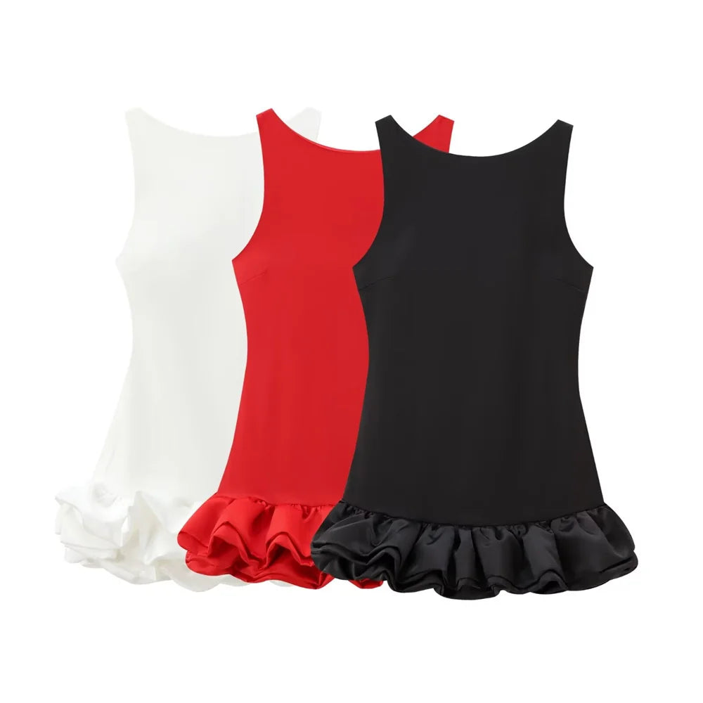 White Backless Sleeveless Suspender Dress Cinched Waistline