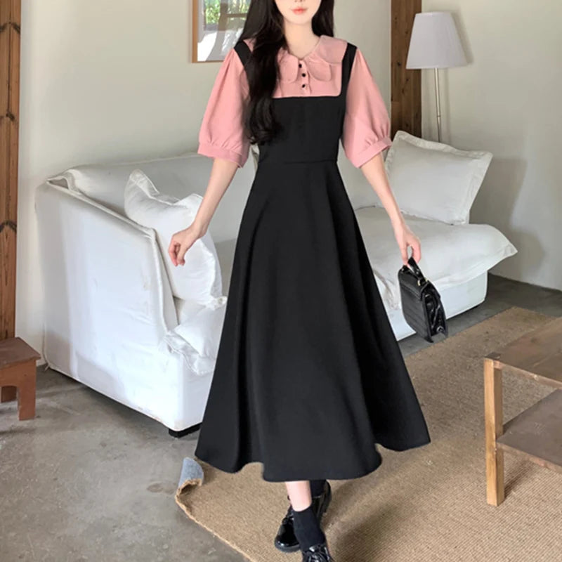 Korean Style Kawaii Summer Midi Dress For Women Ladies