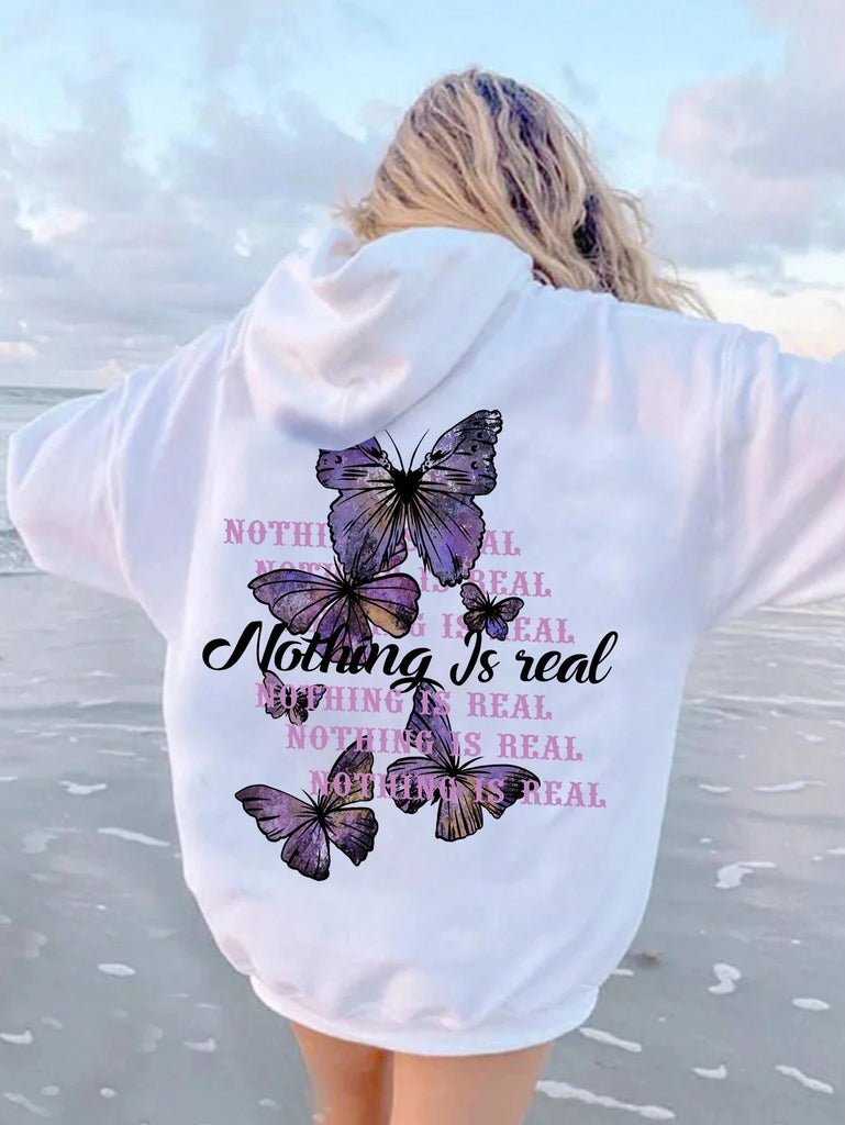 Butterfly Print Hoodie For Women Oversized Fleece Warm