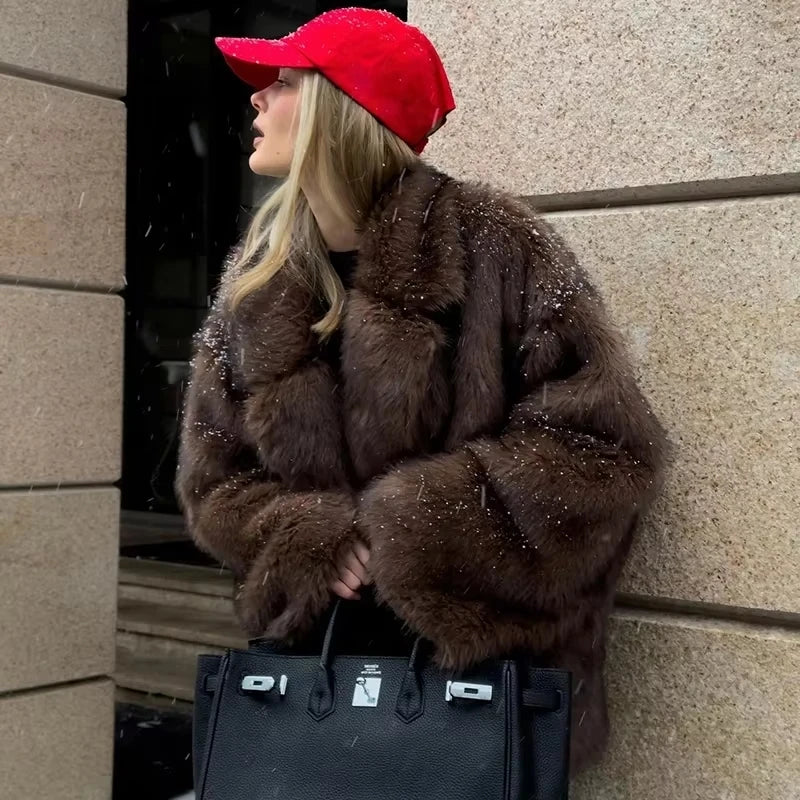 Women Long Faux Fur Coat Plush Warm Street Style Chic
