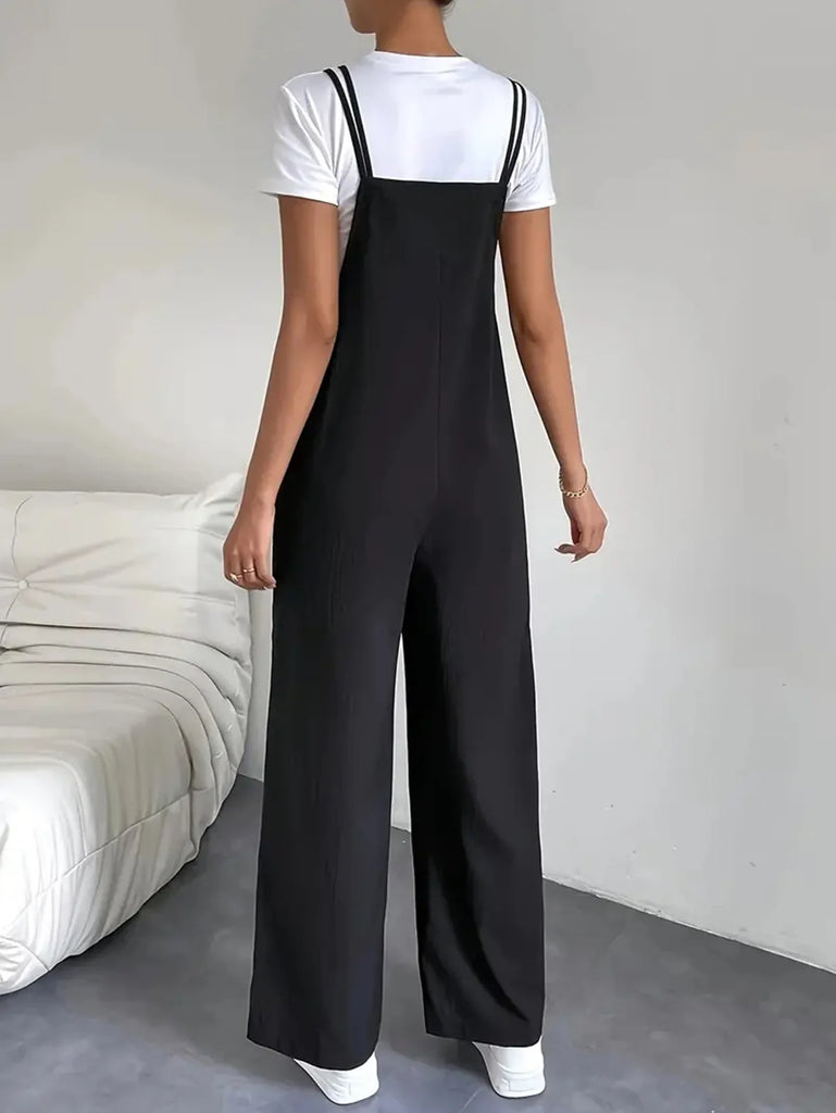 Discover the Stylish Casual Camisole Jumpsuit with Pocket Detail Wide Leg Straight Cut for effortless chic comfort.