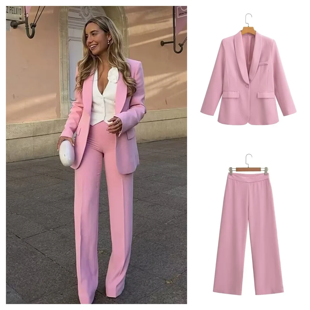 Stylish Autumn Women's Fashion Loose Dress and Collar Suit Jacket with Long Pants Two-Piece Set by PB&ZA for chic style.