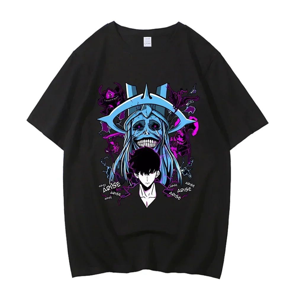 Sung Jinwoo Solo Leveling Anime Graphic T Shirt for Men and Women High Quality Cotton Short Sleeve Streetwear Tee
