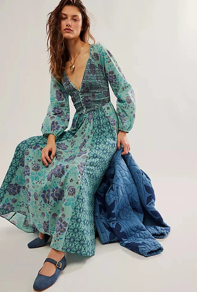 Boho Floral Summer Maxi Dress For Women Beach Wrap Dress