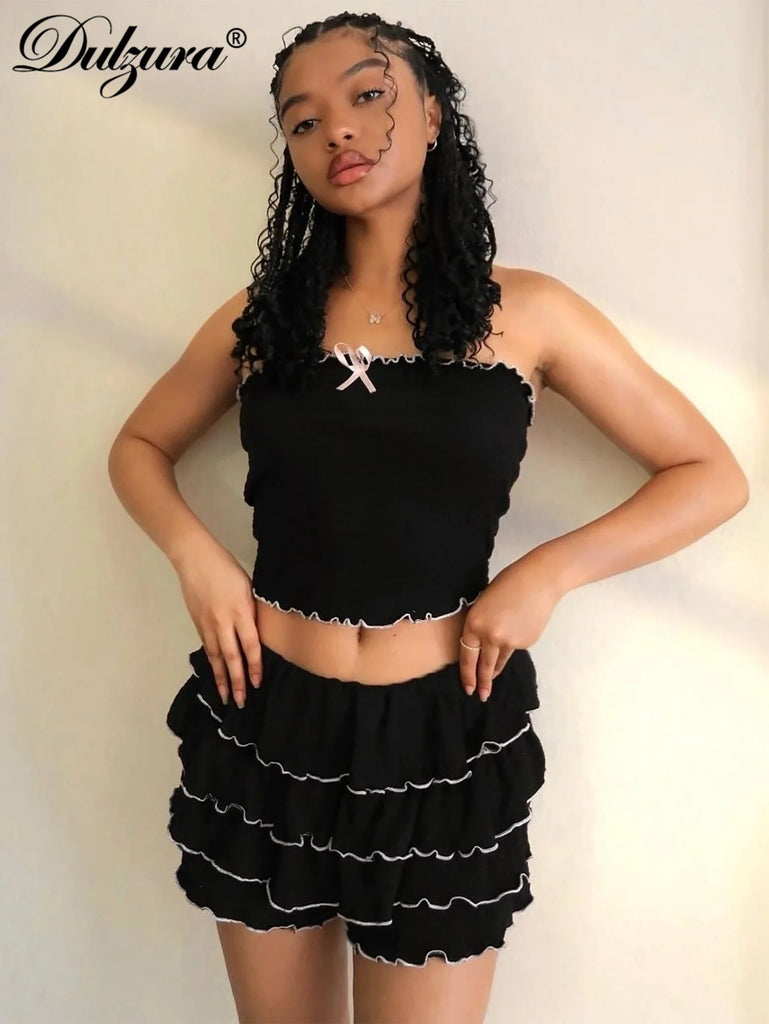 Sexy Matching Tube Top Set With Ruffle Skirt Dress Summer