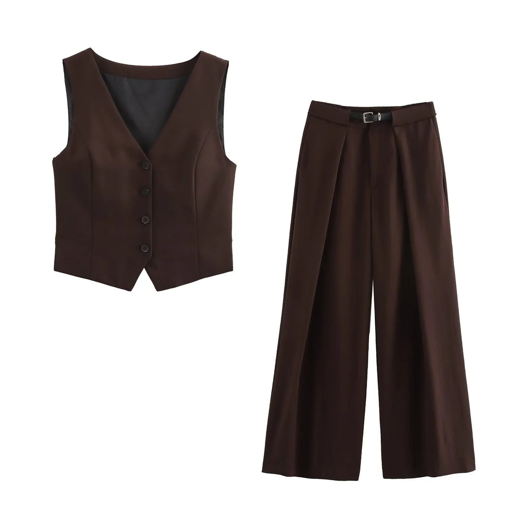 Women's Sleeveless V-Neck Vest And Pants Two-Piece Set For Casual Autumn Wardrobe And Everyday Comfort