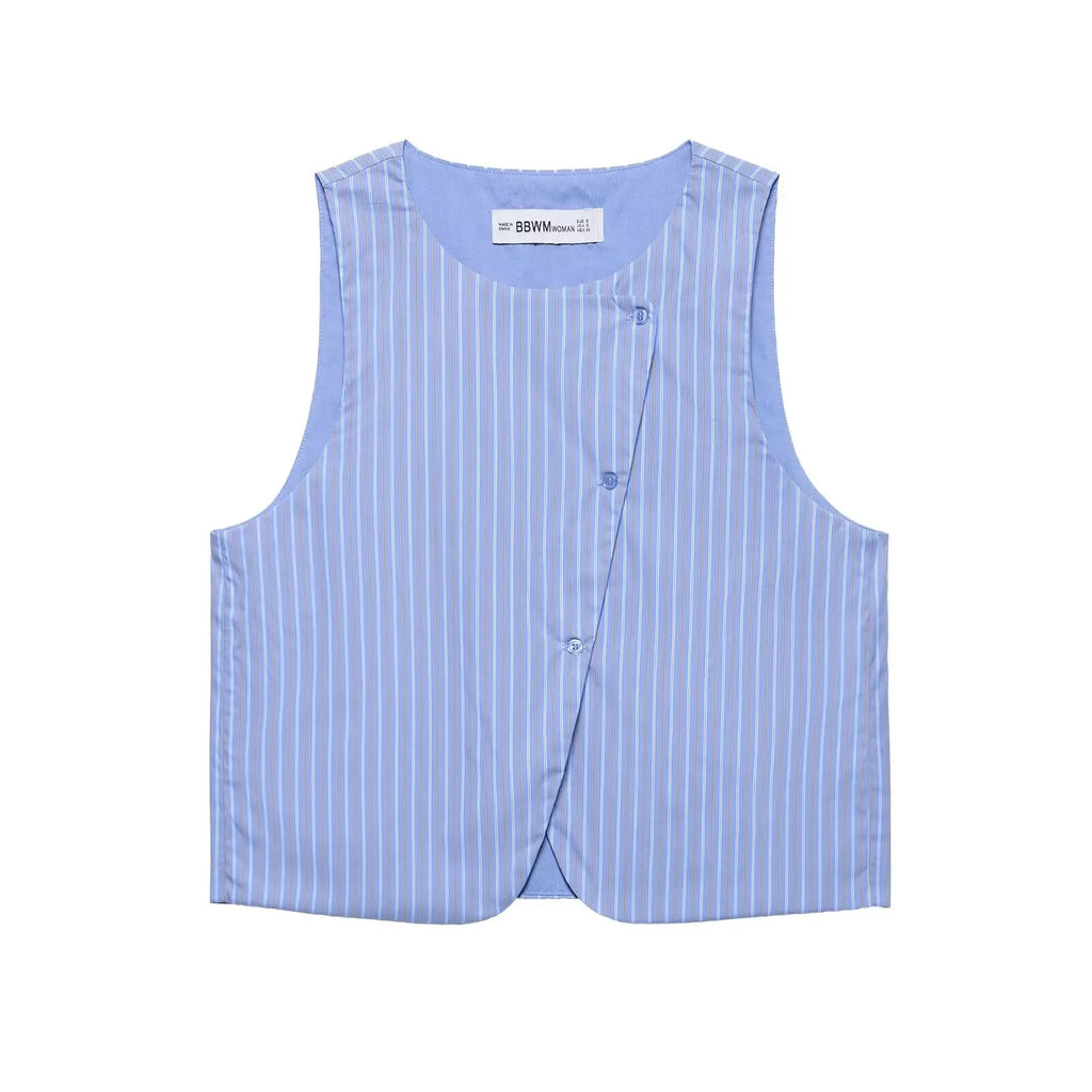 Chic Women’s Sleeveless Striped Print Button-Up Vest Blouse for Office and Casual Wear, perfect for stylish comfort.