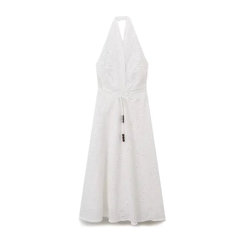 Hollow Knit Midi Dress Backless Halter Neck Lace Up