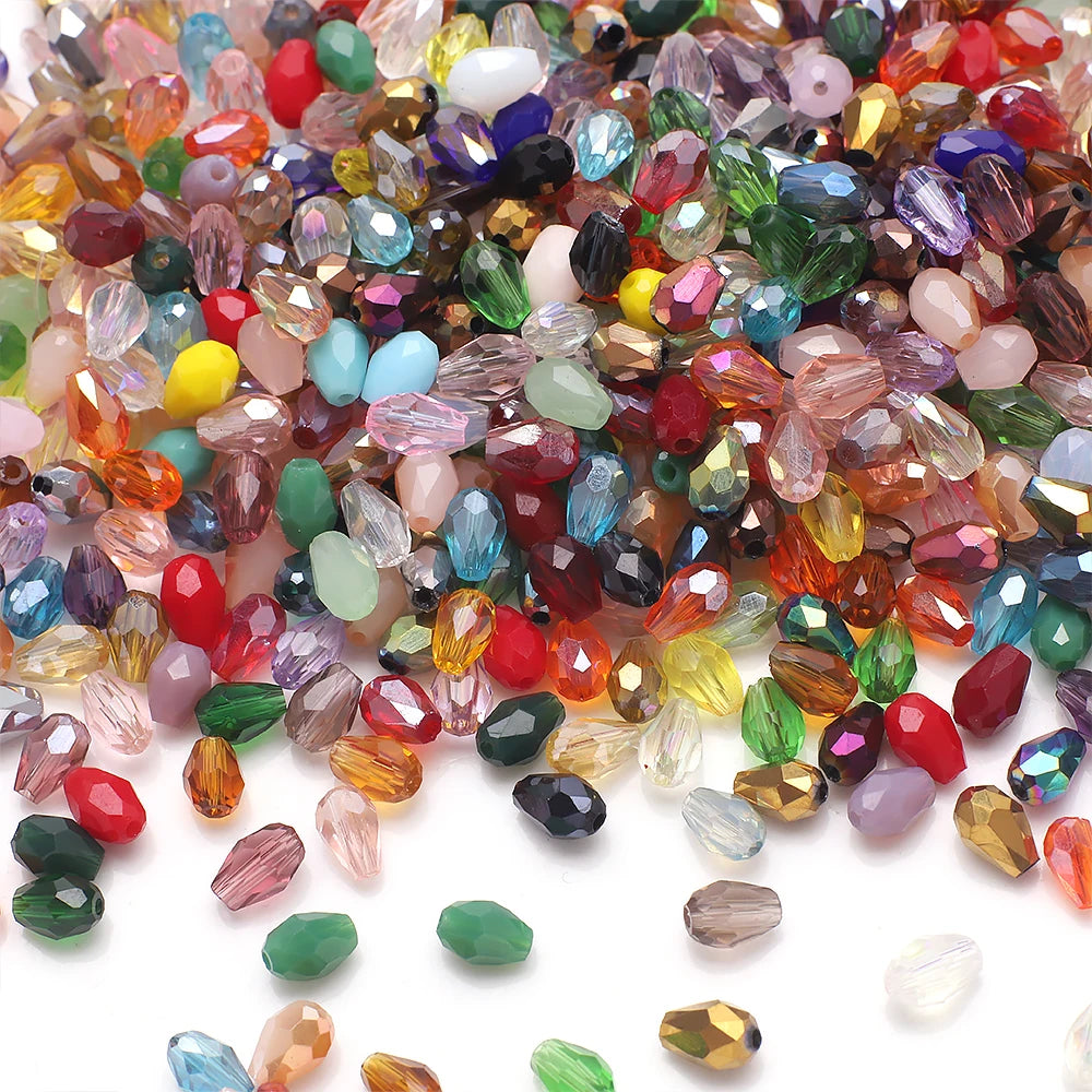 100 Pieces 4x6mm AB Mixed Color Tear Drop Faceted Crystal Glass Beads for Jewelry Making and DIY Crafts. Eye-catching elegance!