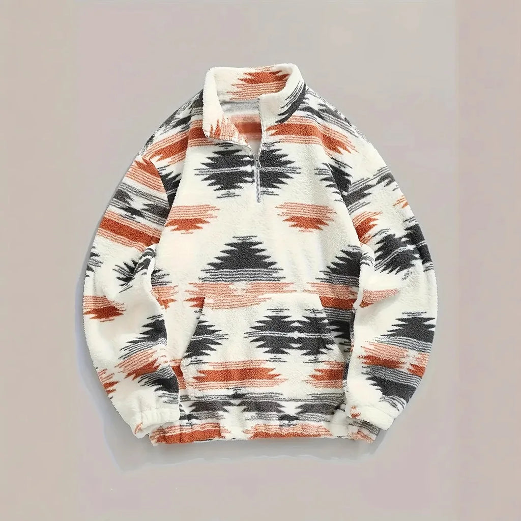 Bohemian Printed Plush Zip Hoodie Jacket For Women