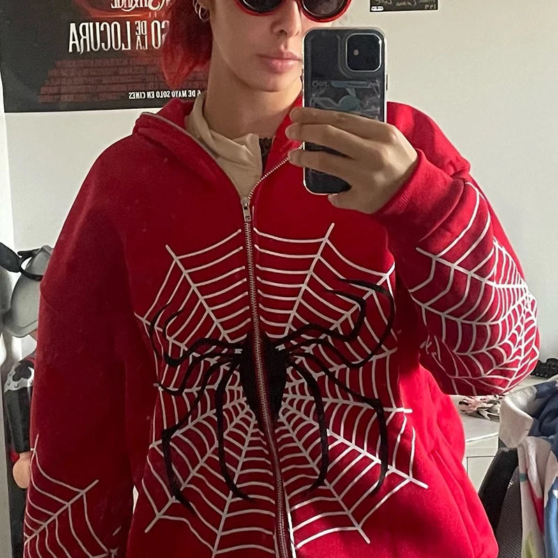 Y2K Spider Rhinestone Hoodie Harajuku Streetwear For Women