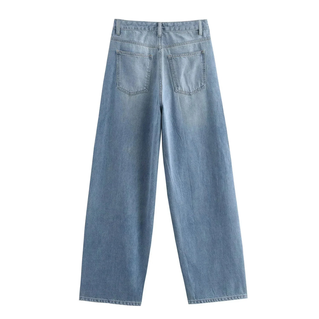 High Waist Vintage Denim Jeans For Women With Pockets