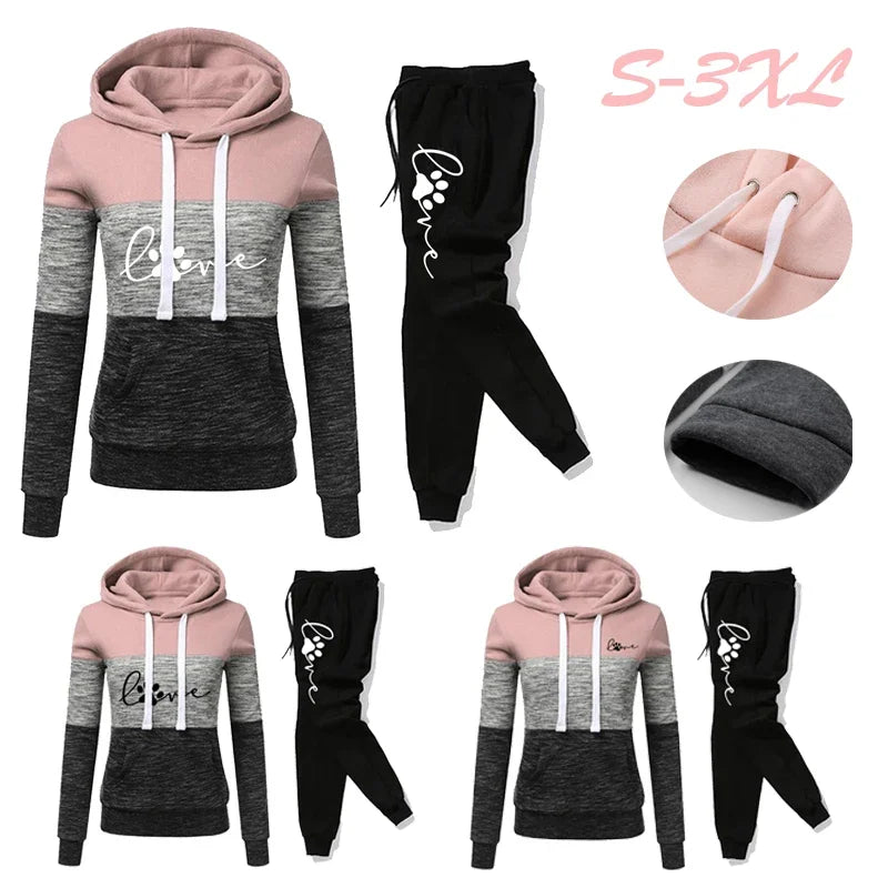 Women's Color Block Tracksuit Set Hooded Sweatshirt and Joggers