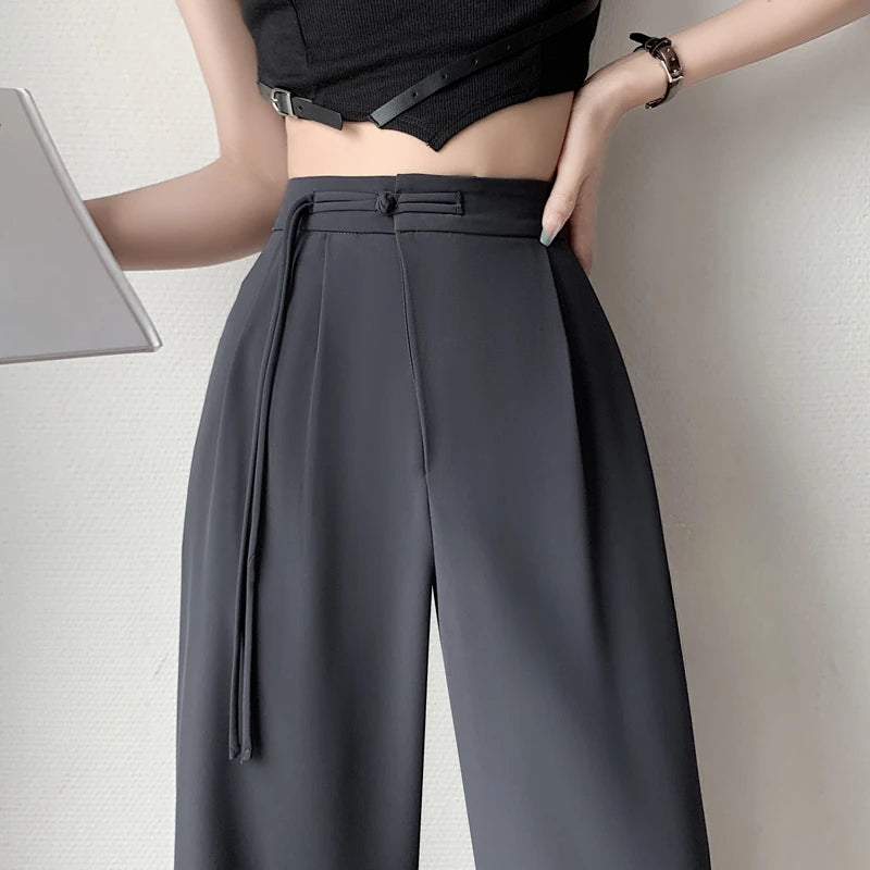 Stylish 2025 New Spring Summer Tapered Wide Leg Suit Pants White High Waist Drop Hem Loose Straight Casual Slim Fit Trousers Female.