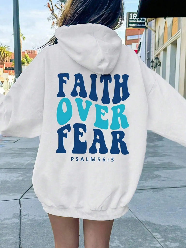 Faith Over Fear Hoodie For Women Oversized Fleece Pullover