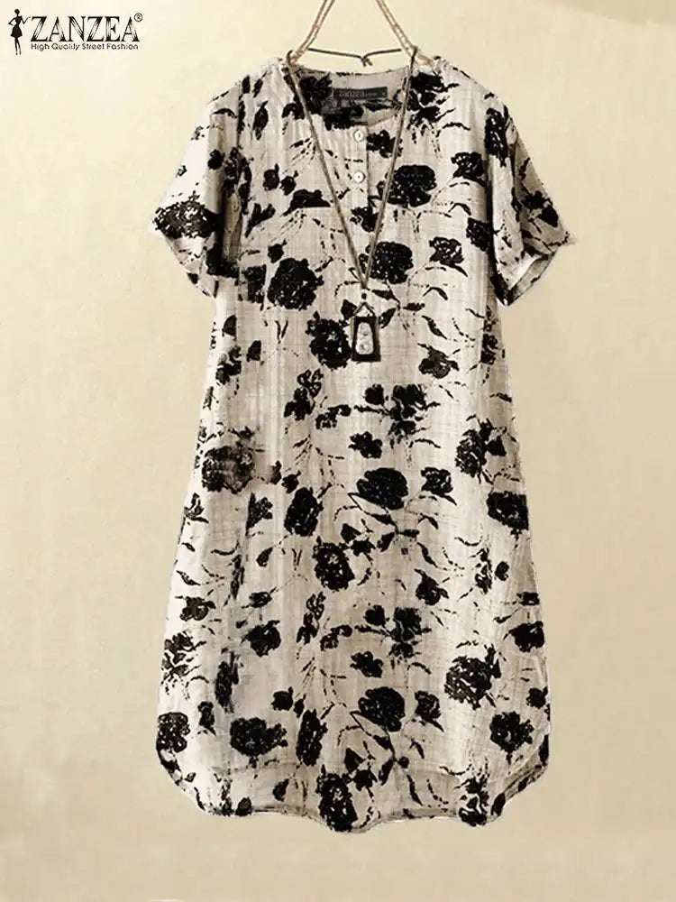 Boho Floral Pocket Sundress With Short Sleeves Casual
