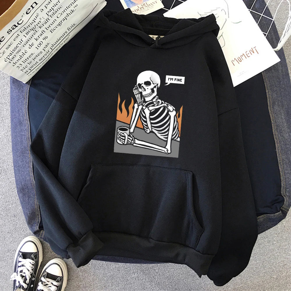 Skeleton Meditation Print Women's Casual Hoodie Fleece Sweatshirt for Daily Wear, combining comfort and unique style.
