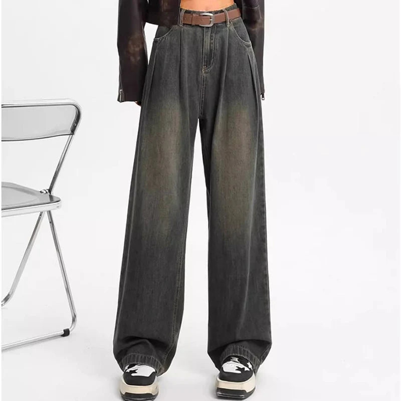 High Waisted Wide Leg Jeans Gothic Baggy Denim Y2K Style