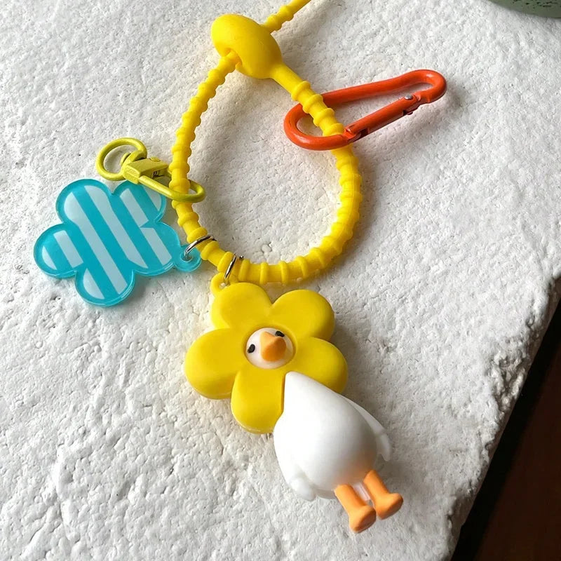 Cute Cartoon Yellow Duck Keychain Personalized Fashionable Pendant for Students, a whimsical accessory for every keyring.