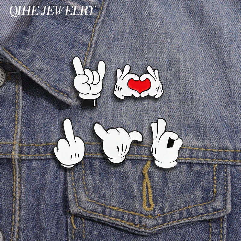 Unique Cartoon Finger Gesture Love You Brooch Enamel Pin, perfect metal decoration for backpacks and lapels, great gift for friends.
