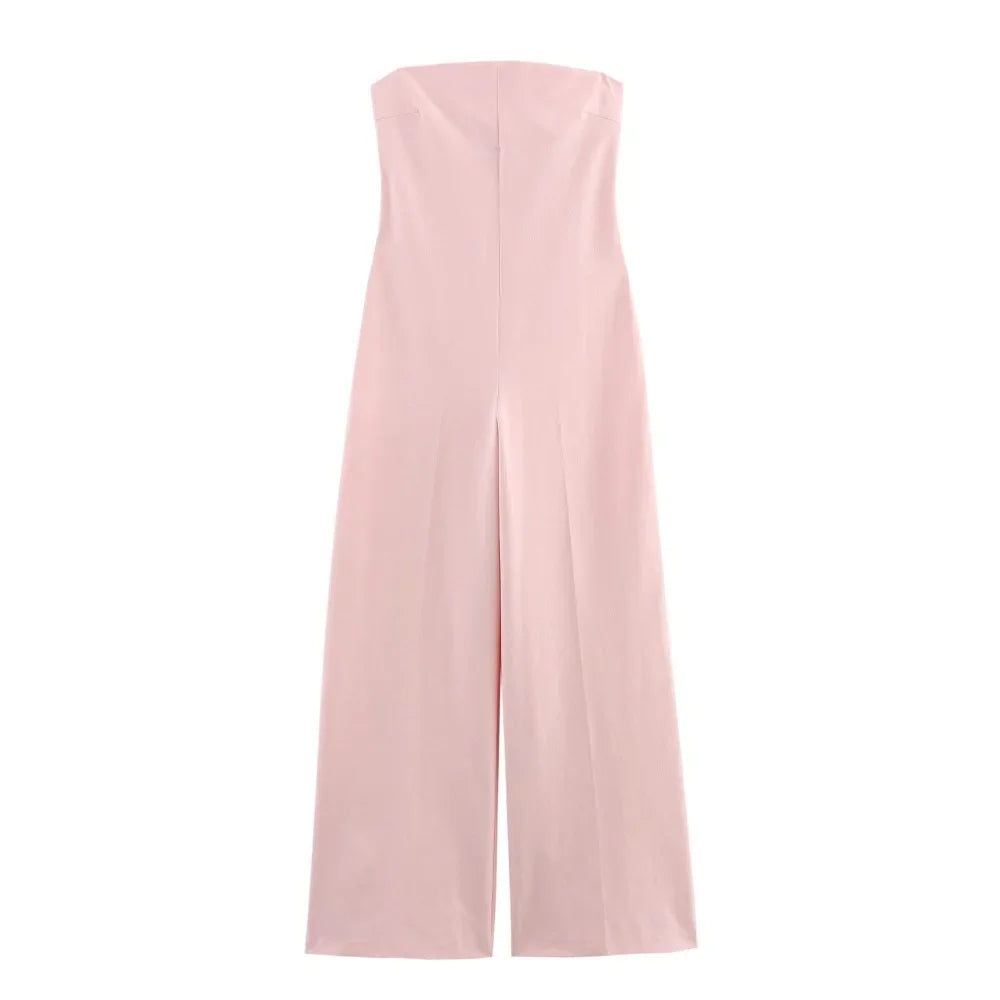 Chic Women High Waist Straight Leg Jumpsuit with Halter Neck Sleeveless Design, perfect for spring and summer outings.