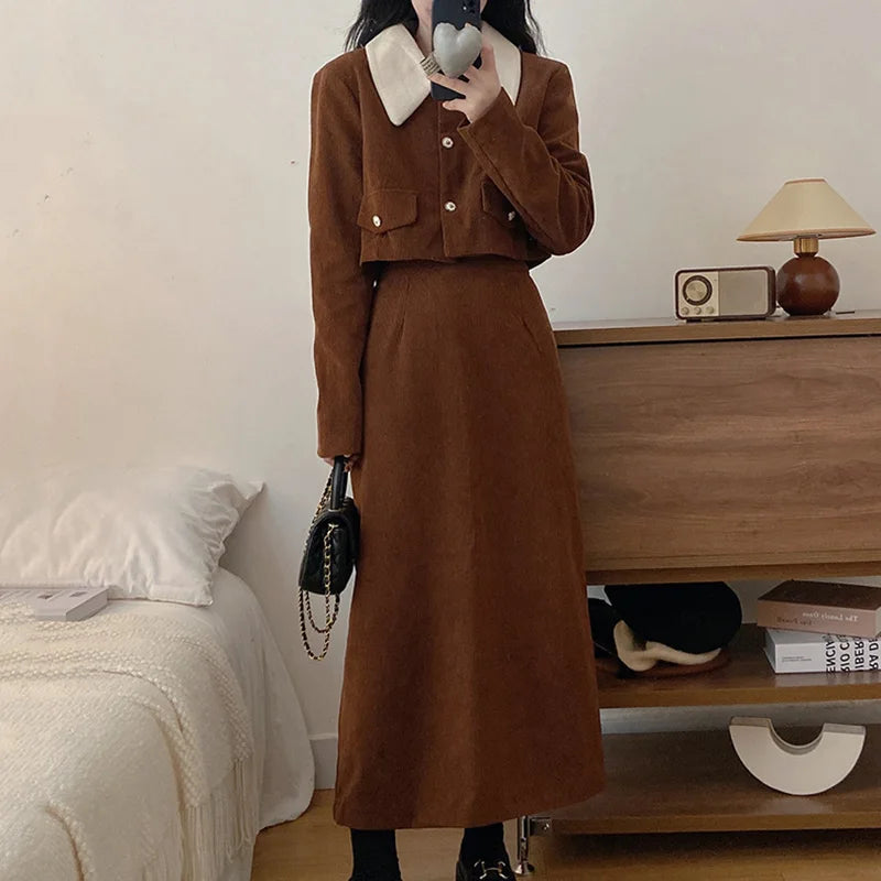 Corduroy Fall Dress For Women French Style Party Outfit