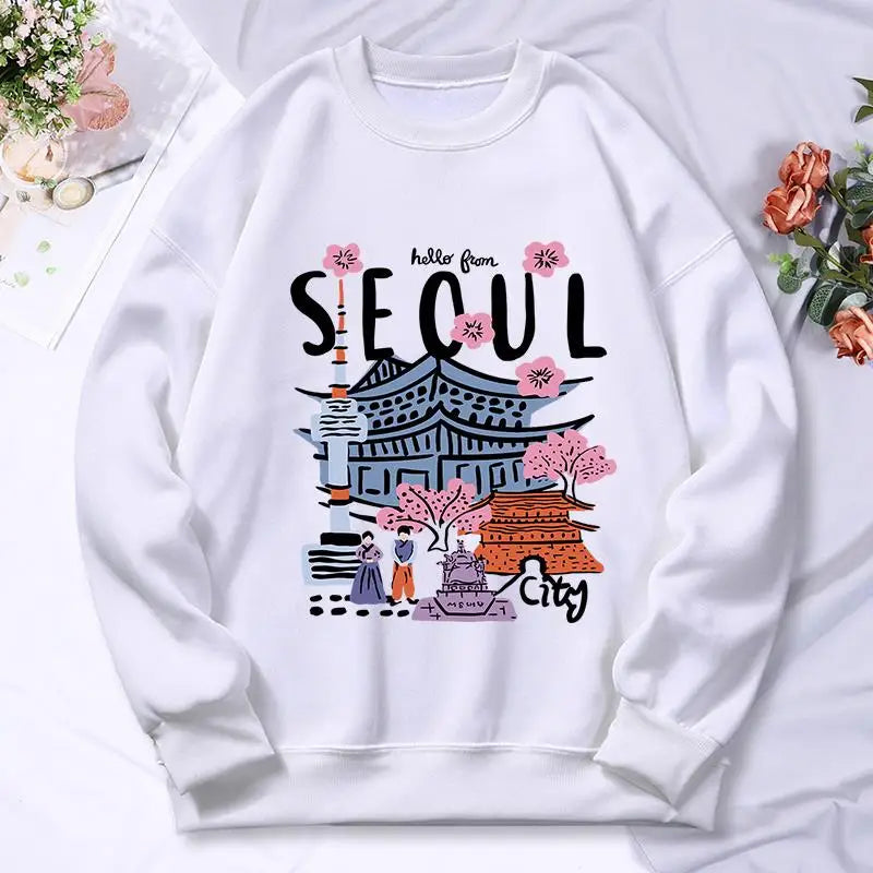 Scenic Print Hoodie For Women Warm Autumn Hooded Sweatshirt