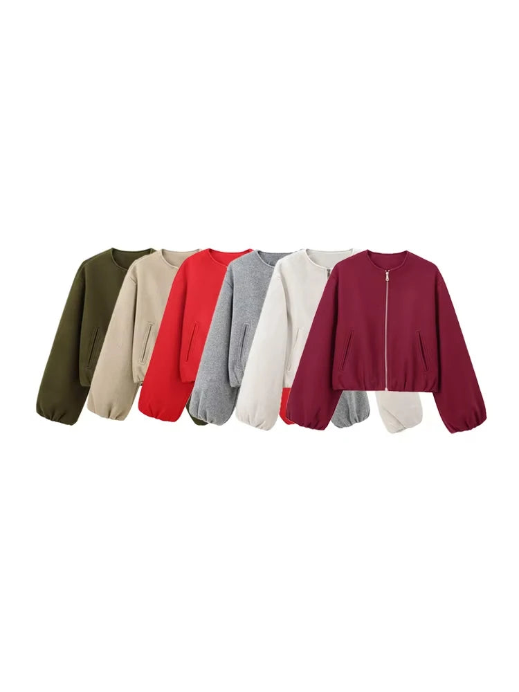 Women's Oversized Bomber Jacket with Front Zip Fleece Lined