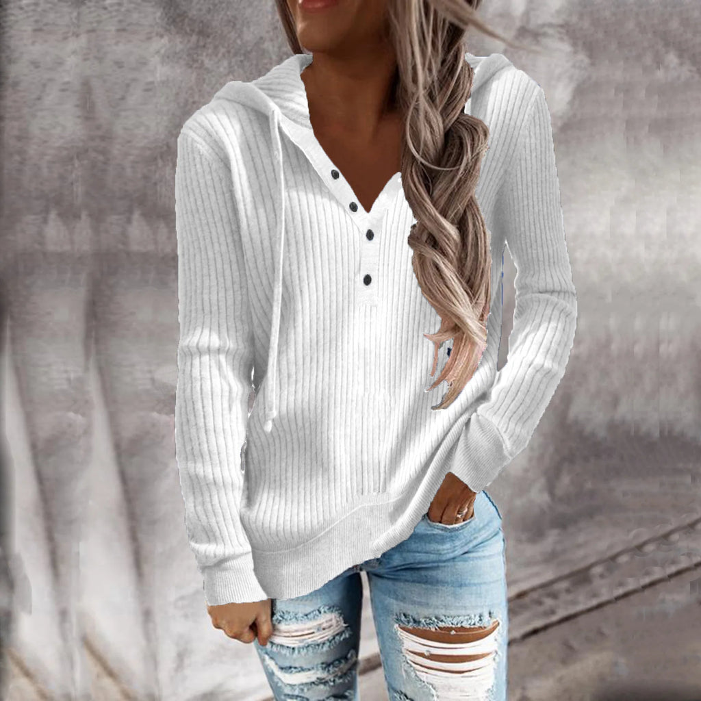 Striped Knit Hoodie Sweater For Women Open Neck Casual Wear