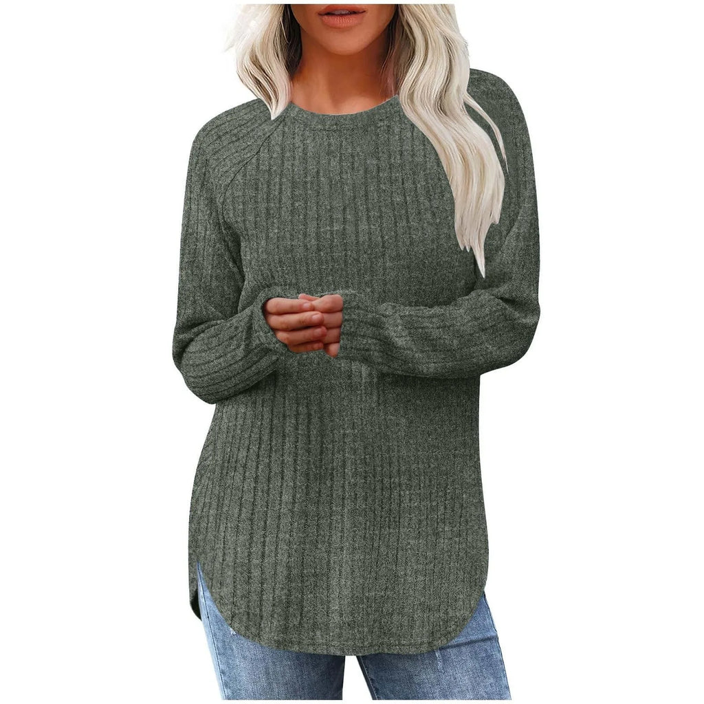 Women's Long Sleeve Sweatshirt Crew Neck Tunic Top Casual