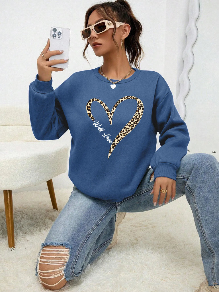 Leopard Print Sweatshirt For Women With Fur Liner Casual