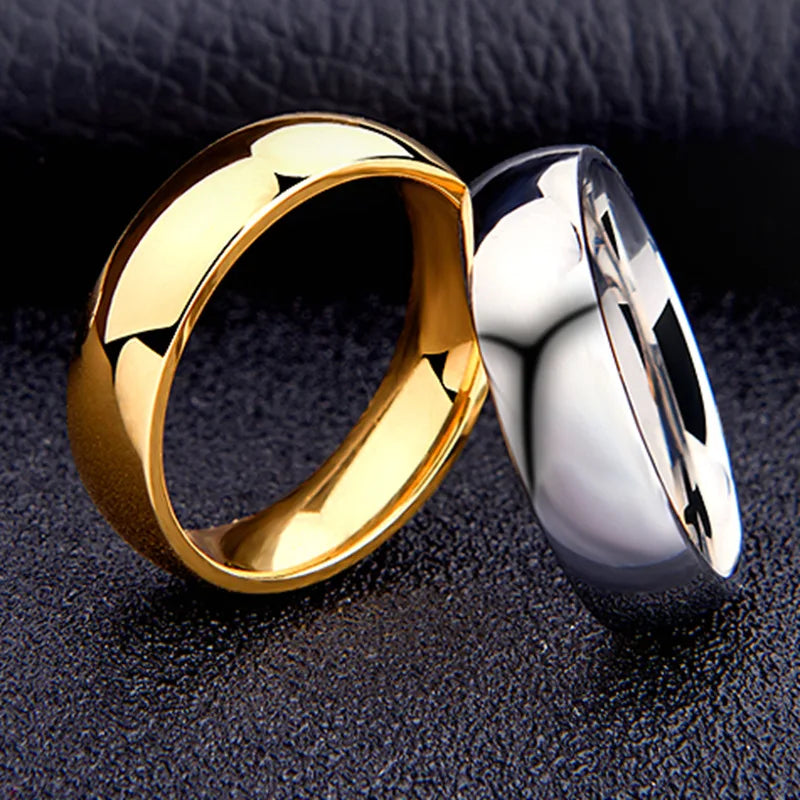Elegant 6mm Titanium Wedding Ring Set for Men and Women, high polished stainless steel, perfect couple jewelry gifts.