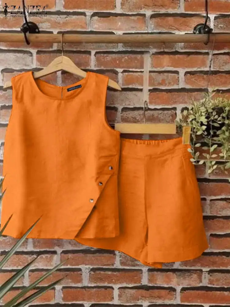 Women's Summer 2-Piece Tank And Shorts Set With Pockets Loose Fit