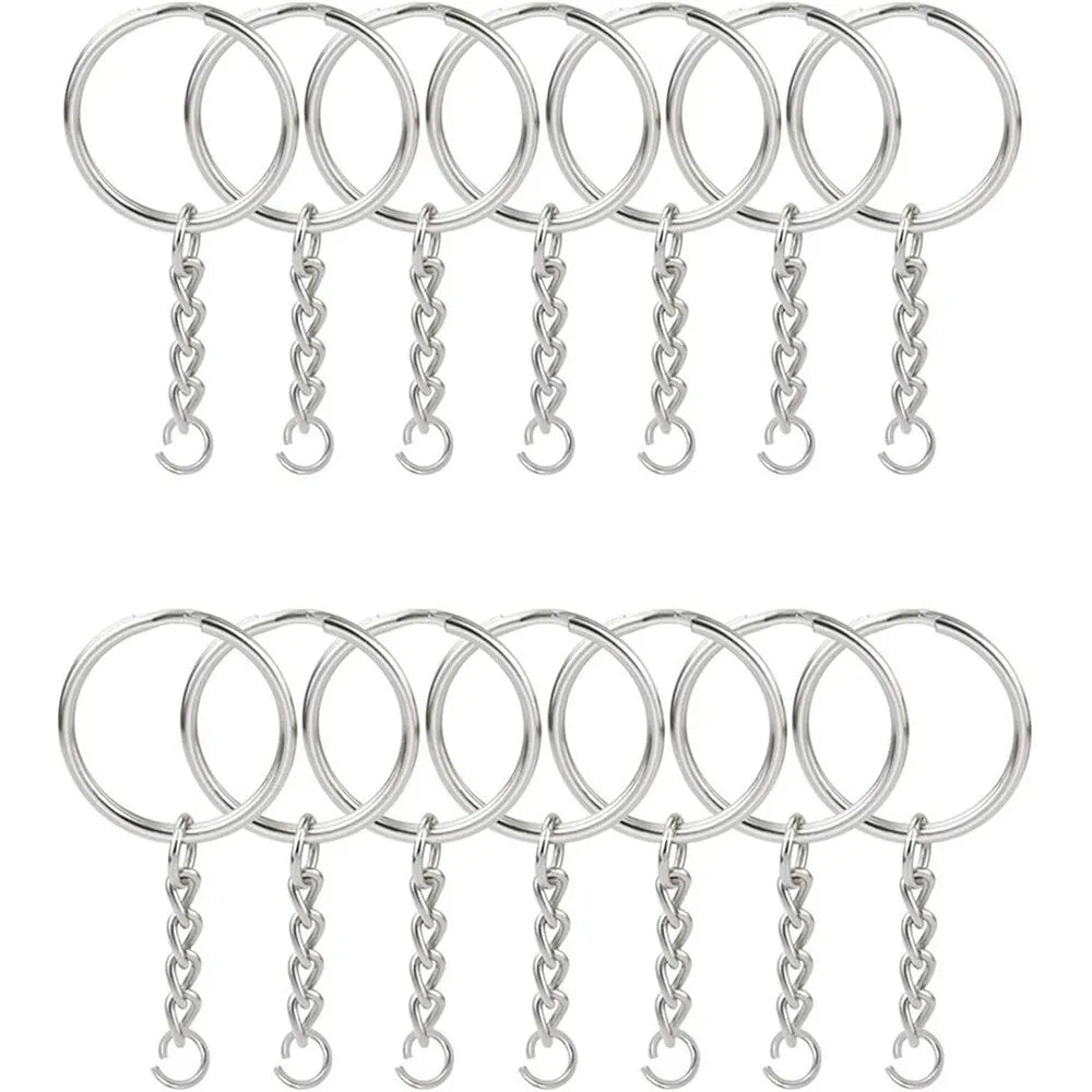 30PCS Silver Metal Split Key Rings with Chain and Open Jump Rings for DIY Jewelry Making, perfect for crafting projects.