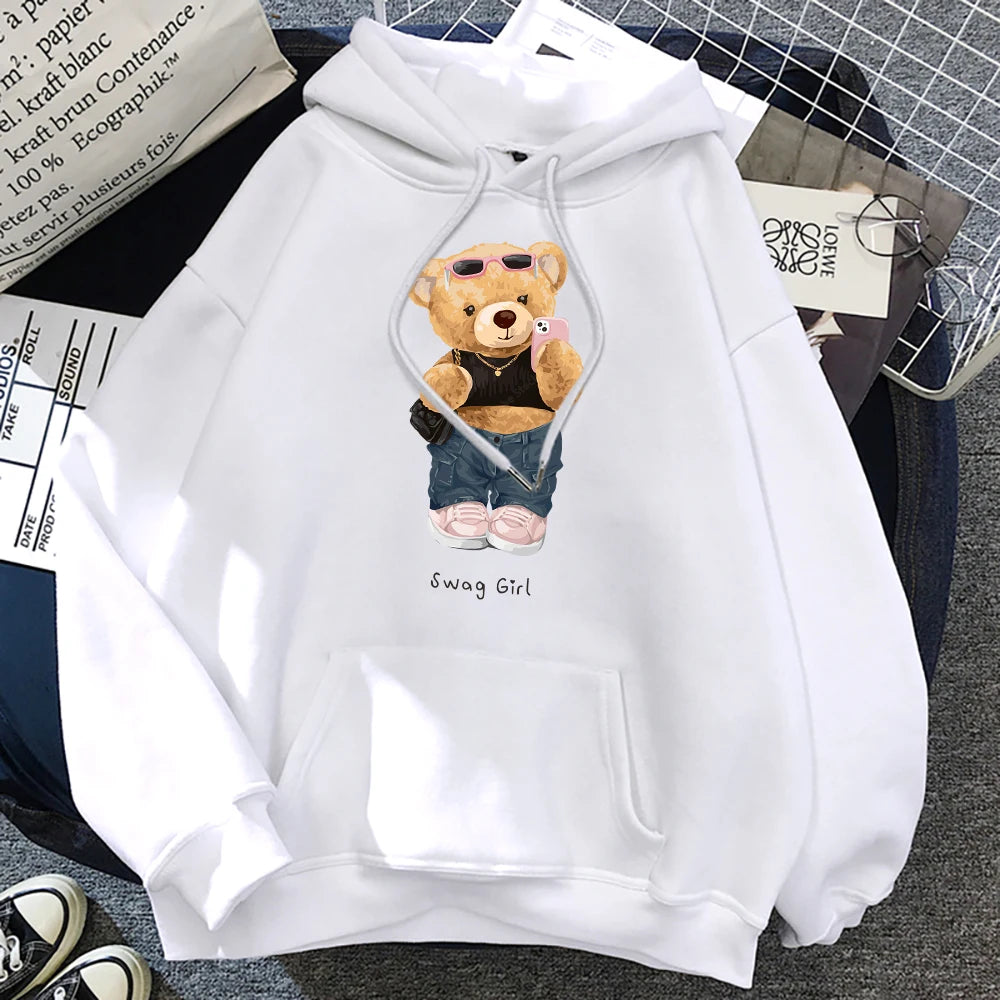 Harajuku Teddy Bear Hoodie For Women Casual Sweatshirt